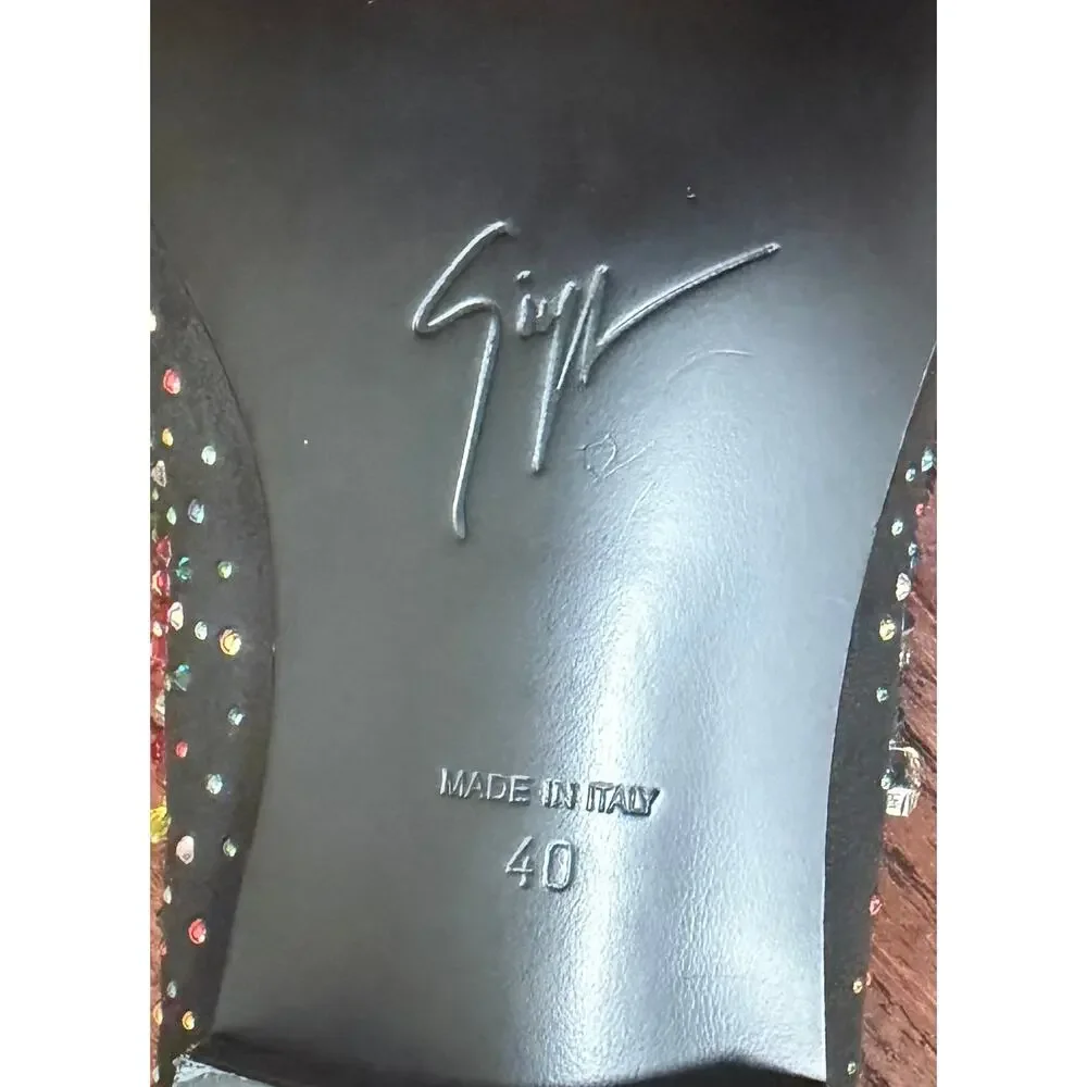 $1550 NEW Giuseppe Zanotti Men's Black Multi Color Slip On Crystal Loafers 7(40)